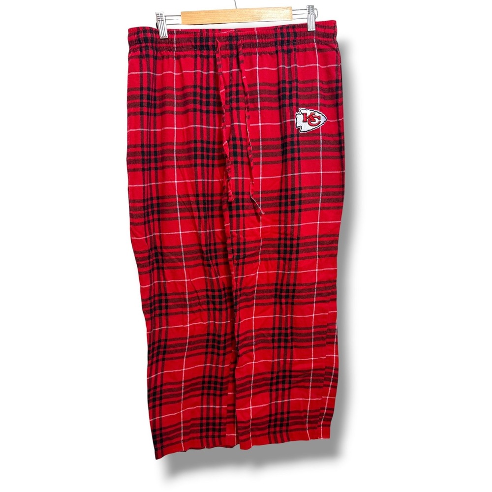 NFL Kansas City Chiefs Pajama Pants Women L Red Plaid Flannel Lounge Football